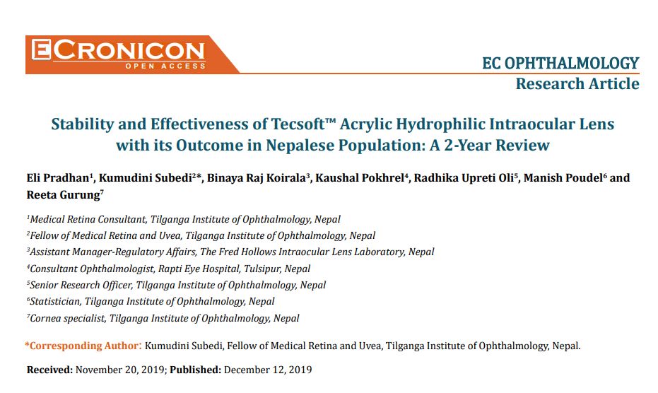 Stability and Effectiveness of Tecsoft™ Acrylic Hydrophilic Intraocular Lens with its Outcome in Nepalese Population: A 2-Year Review